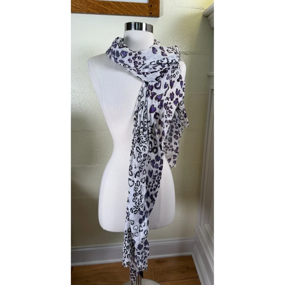 Saks Fifth Avenue 100% Modal Scarf Wrap Shawl Purple Heart Leopard Print